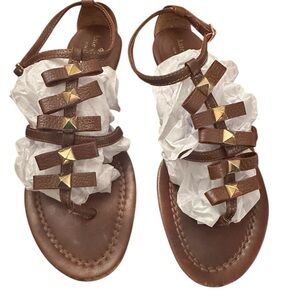 EUC Kate Spade Brown Leather Sandals with Gold Accents